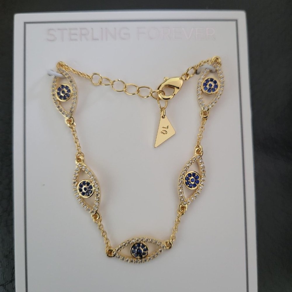 Sterling Forever Evil Eye Bracelet with CZ